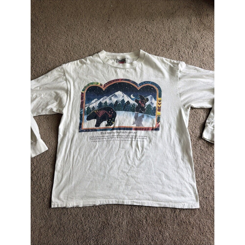 Vtg Hiking Bear Long Sleeve Shirt Jim Morris Nature Environment Single Stitch